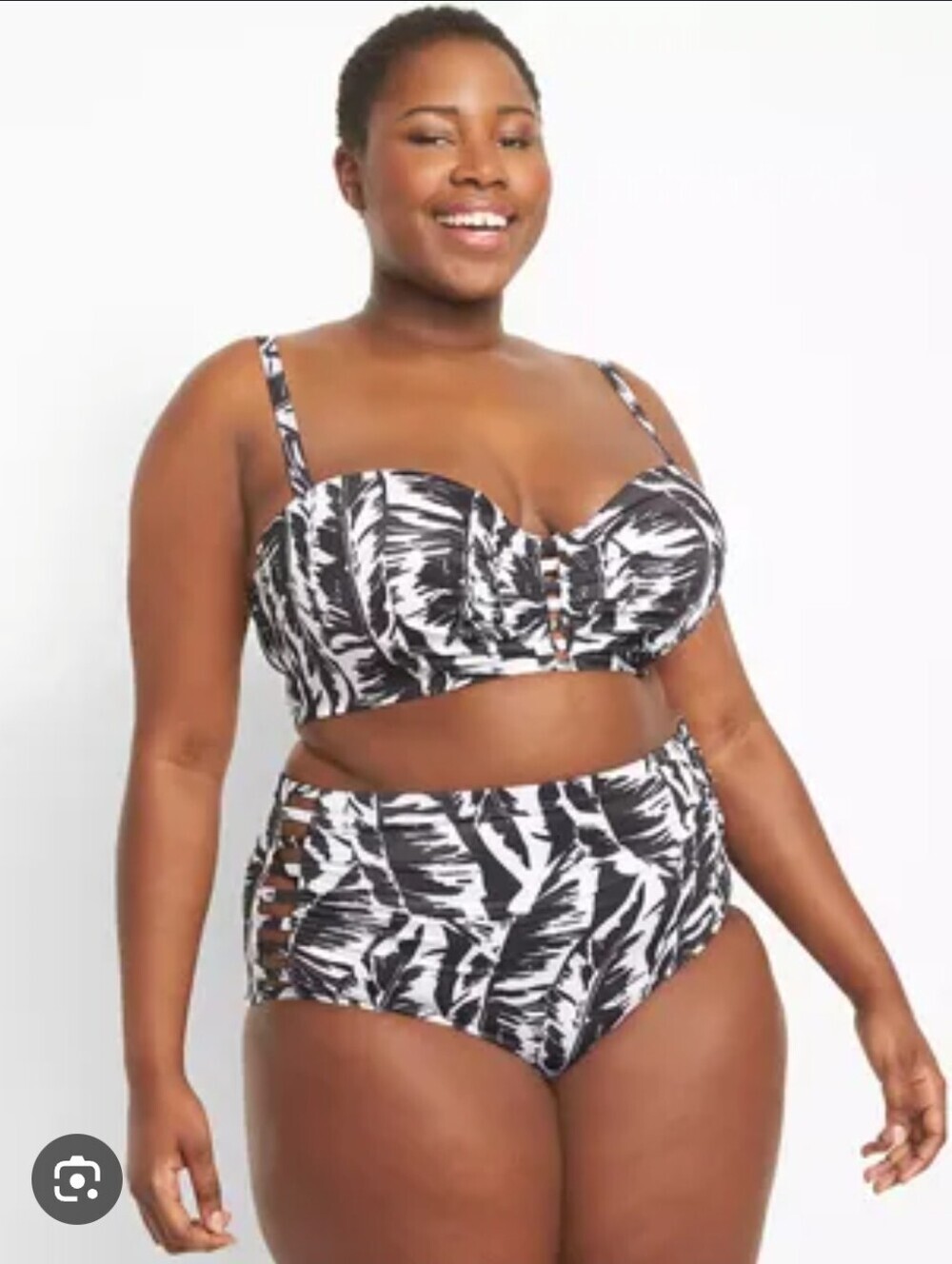 Plus-Size Black and White Leaf-Print Underwire Bikini Set perfect Shape